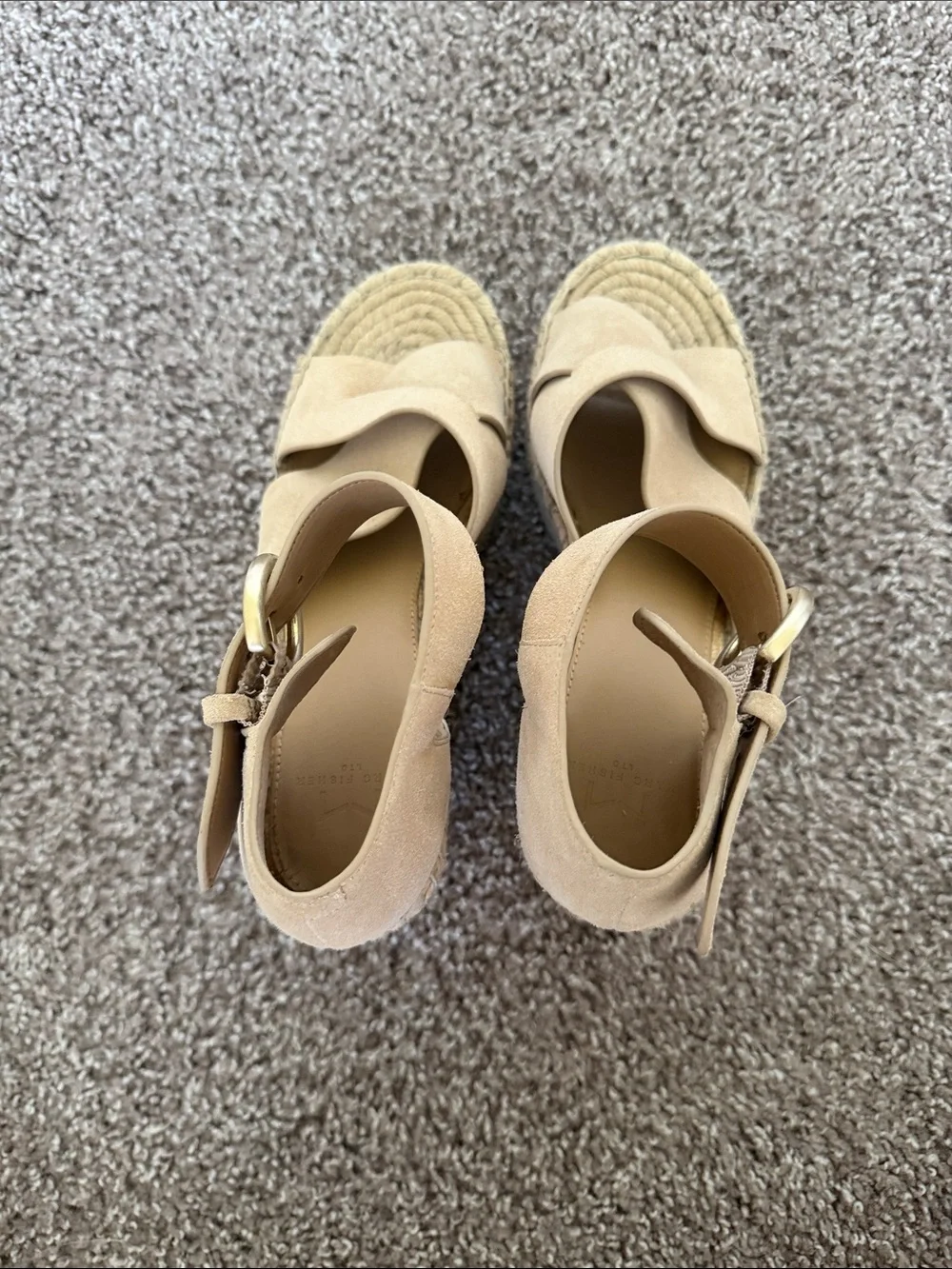 Marc Fisher Nude Suede Crisscross Espadrille Wedges
